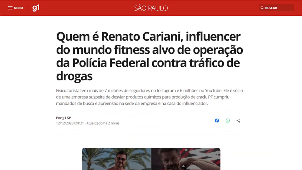 Renato Cariani influencer é alvo de operação da Polícia Federal contra tráfico de drogas