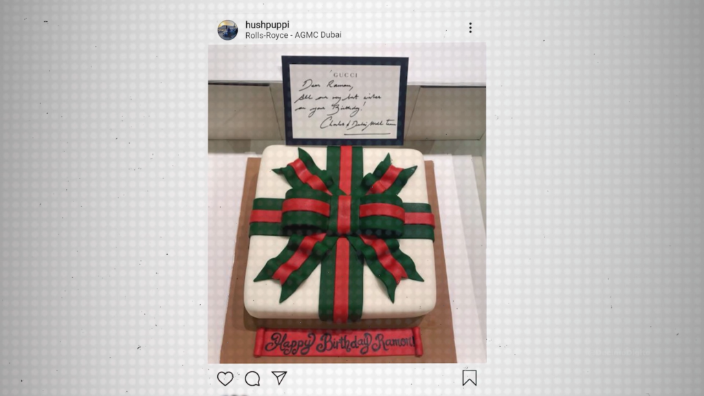 Bolo de aniversário que Hushpuppi ganhou da Gucci