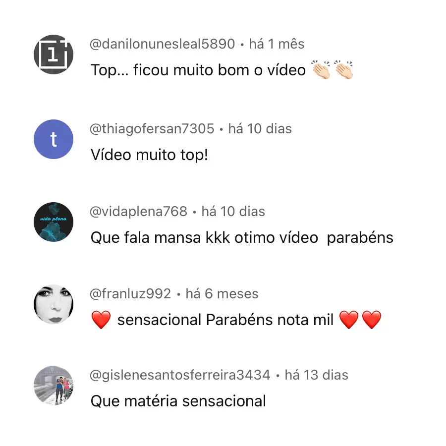 Muitos comentários no canal do Youtube (1)