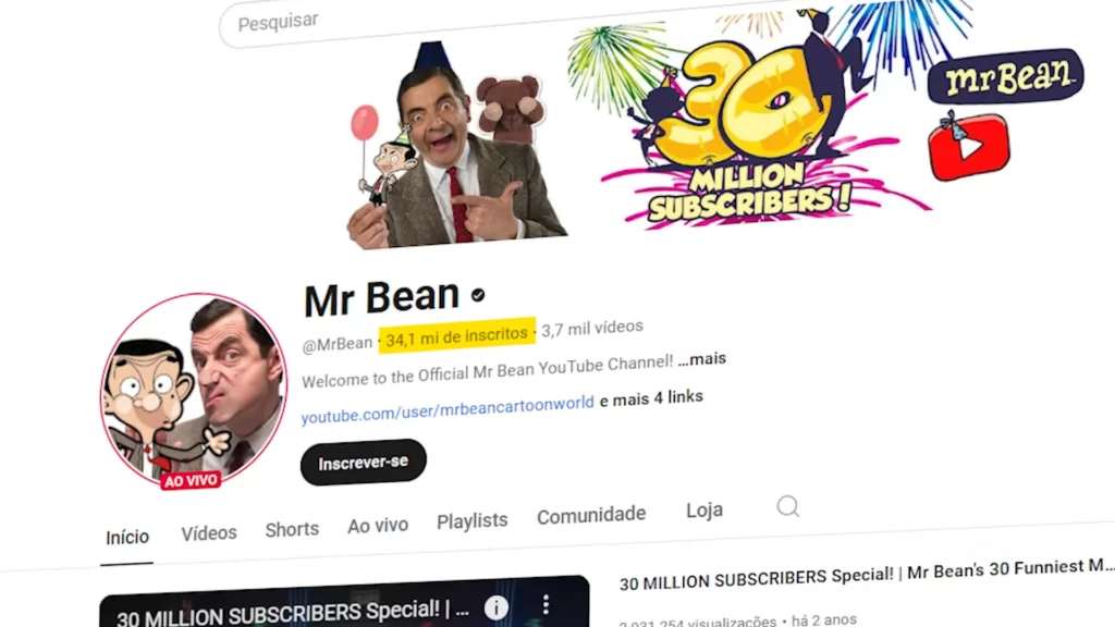 Mr Bean canal no Youtube