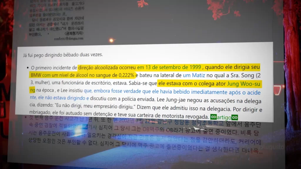 Ator Lee Jung Jae dirigindo alcoolizado